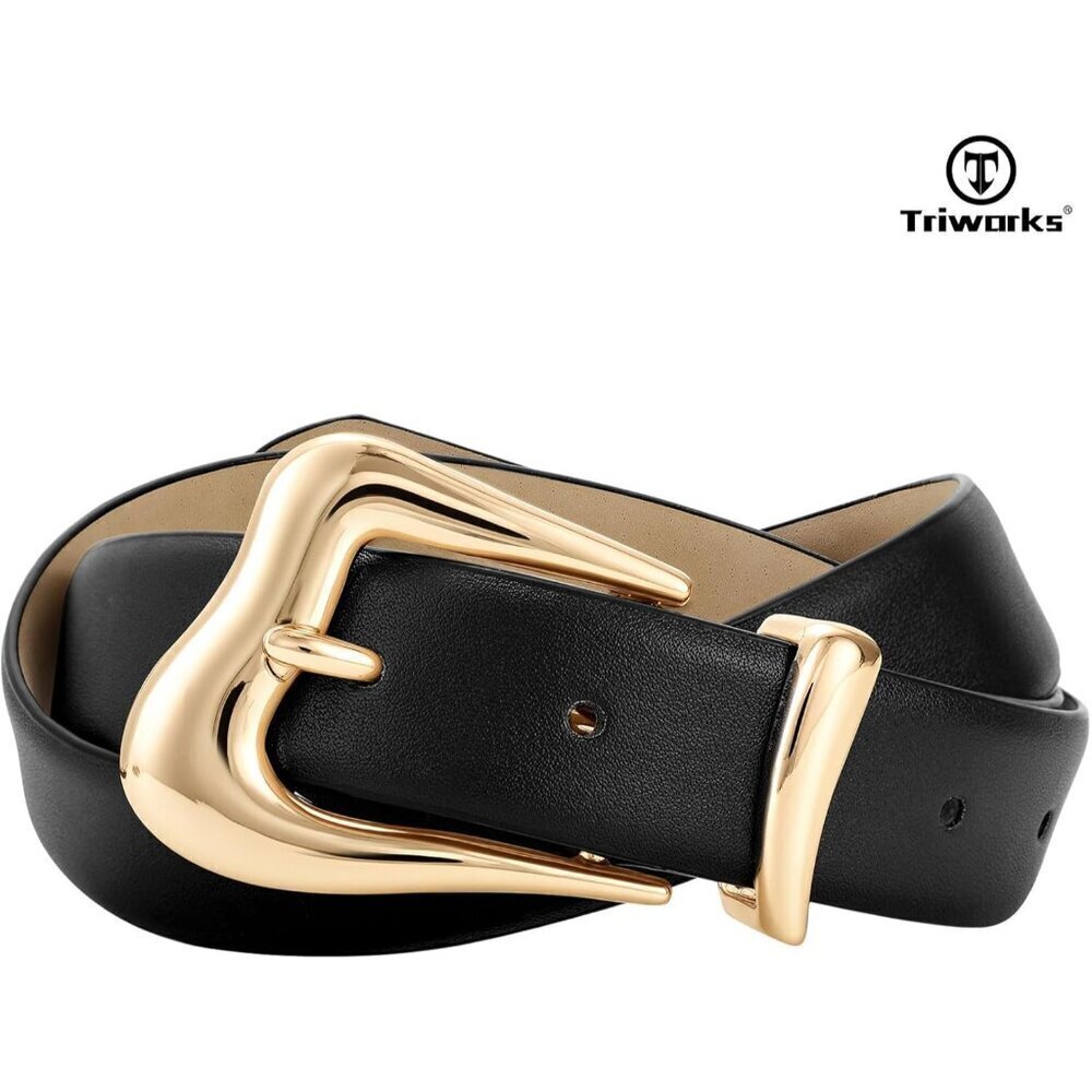 Women Leather Belt with Gold Buckle Casual Dress Waist Accessory - Picture 6 of 6